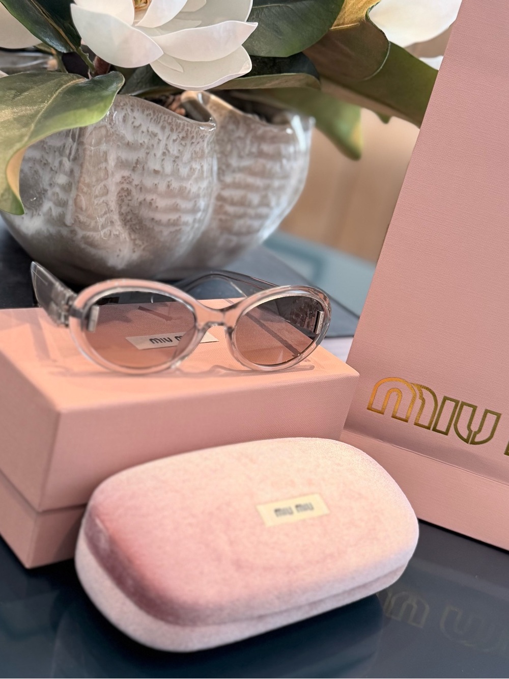 Miu Miu Translucent Pink Cat-Eye Sunglasses
